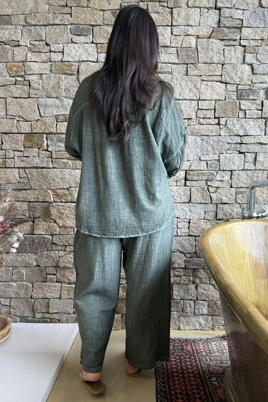 Loom & Thread Pin Tuck Blouse Washed Moss /40=